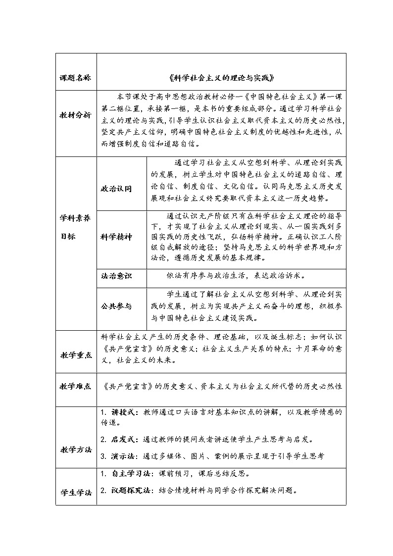 1.2科学社会主义的理论与实践 教学设计01