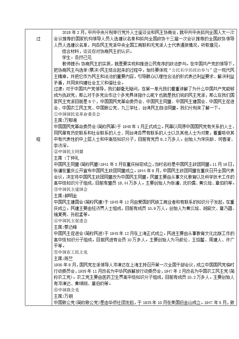 6.1中国共产党领导的多党合作和政治协商制度  教学设计02