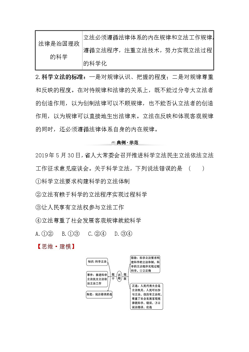 （新教材）2020版政治人教版必修三练习：关键能力 素养形成 3.9.1科学立法 Word版含解析02