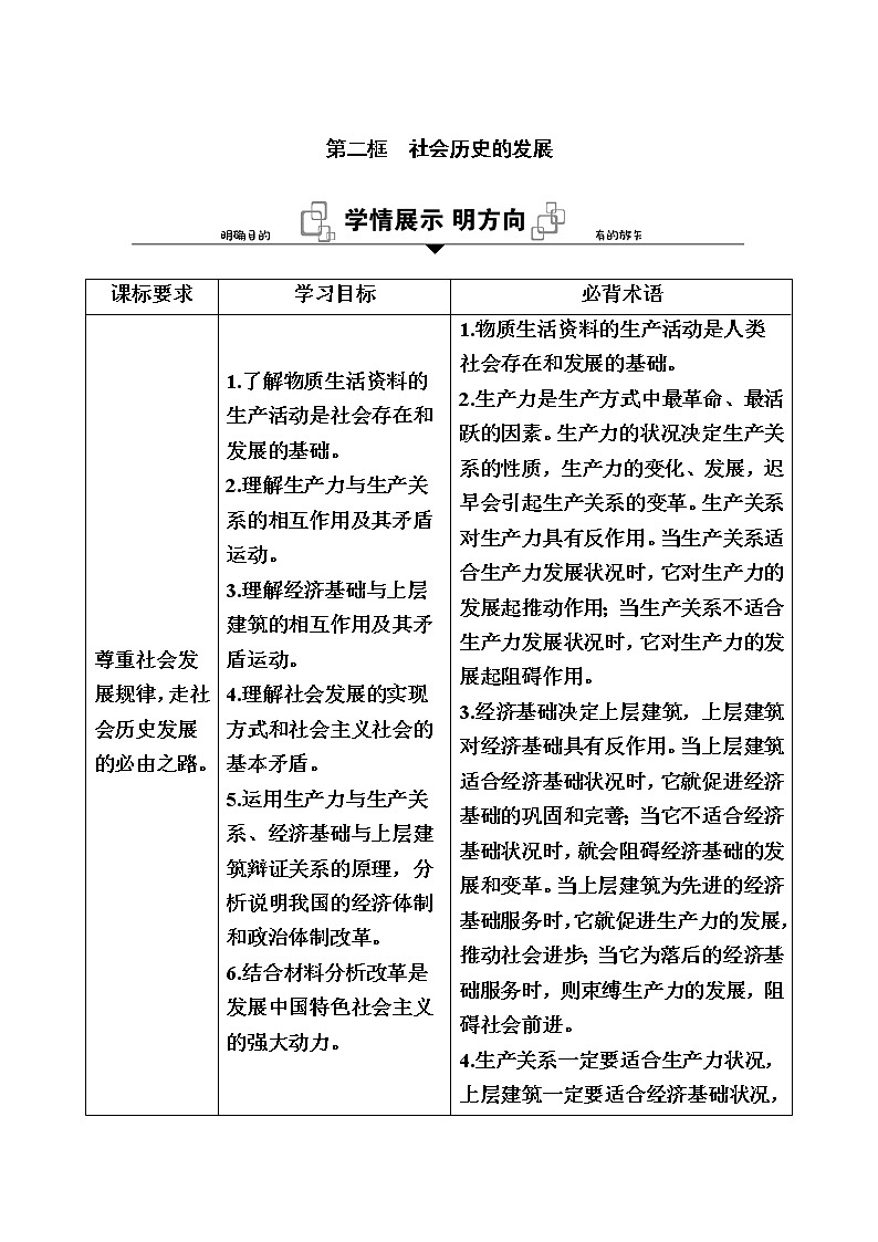 新教材2020-2021学年政治部编版（2019）必修4学案：第二单元 第五课 第二框　社会历史的发展 Word版含解析01