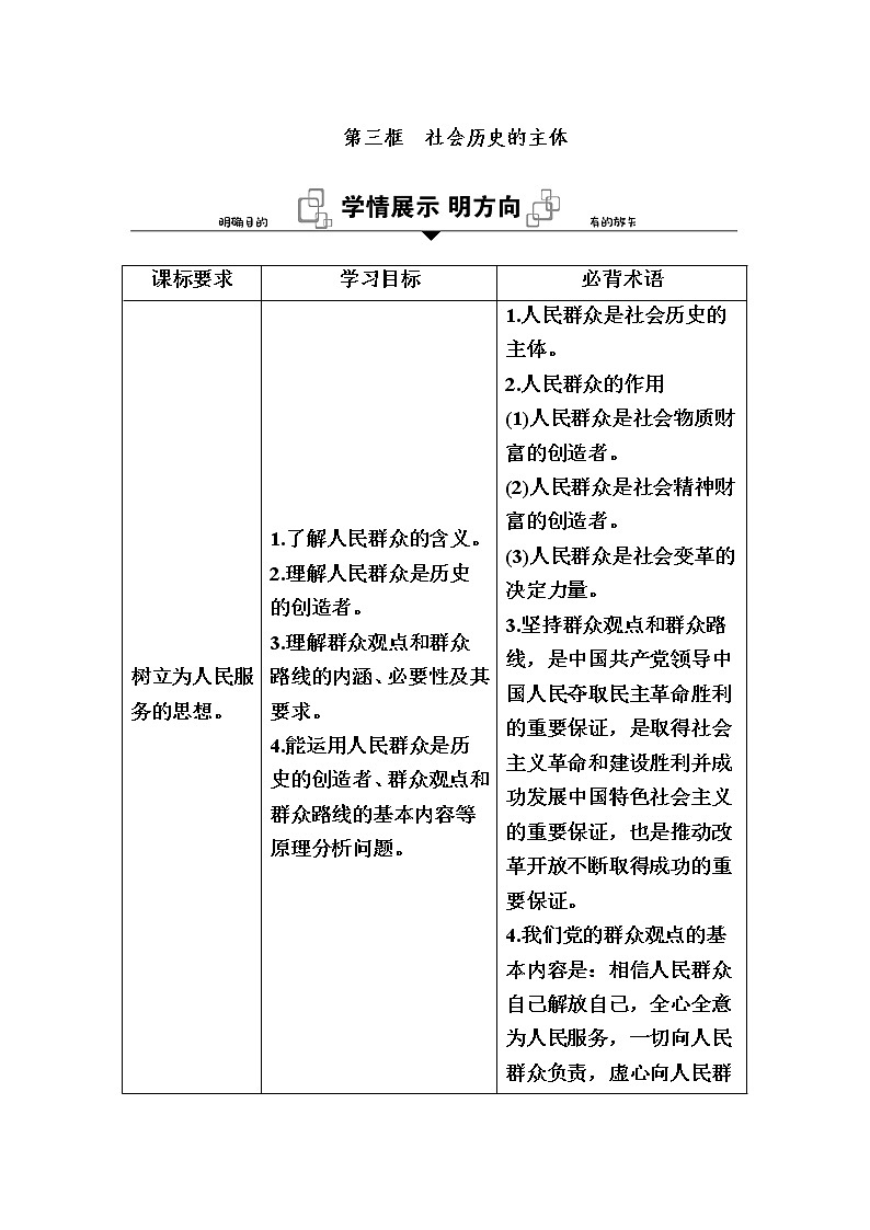 新教材2020-2021学年政治部编版（2019）必修4学案：第二单元 第五课 第三框　社会历史的主体 Word版含解析01