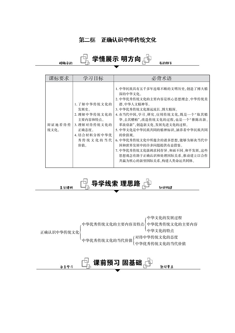 新教材2020-2021学年政治部编版（2019）必修4学案：第三单元 第七课 第二框　正确认识中华传统文化 Word版含解析01
