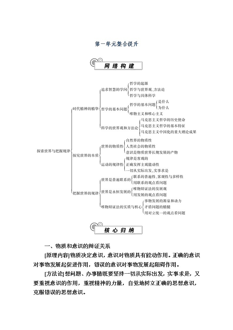 新教材2020-2021学年政治部编版（2019）必修4学案：第一单元 探索世界与把握规律 整合提升 Word版含解析01