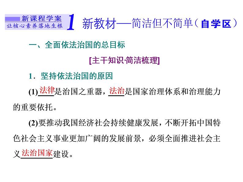 （新教材）2019-2020新课程同步统编版高中政治必修三政治与法治新学案课件：第七课　第二框　全面依法治国的总目标与原则课件（38张）02