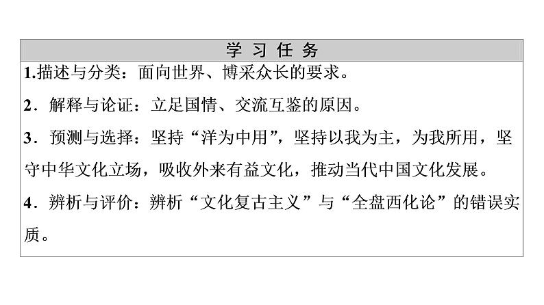 2020-2021学年新教材部编版政治必修4课件：第3单元 第8课　第3框　正确对待外来文化（52页）03