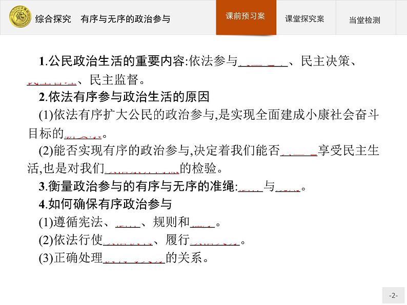 高中政治人教版必修2课件：综合探究1 有序与无序的政治参与02