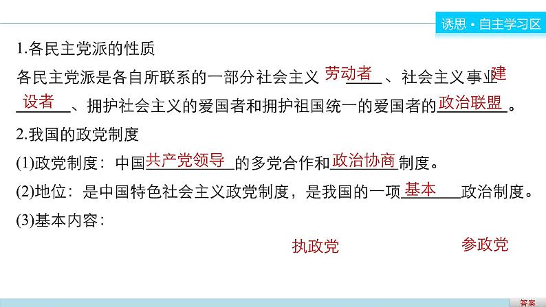 高中政治人教版必修二同步课件：6.3 共产党领导的多党合作和政治协商制度：中国特色社会主义政党制度04