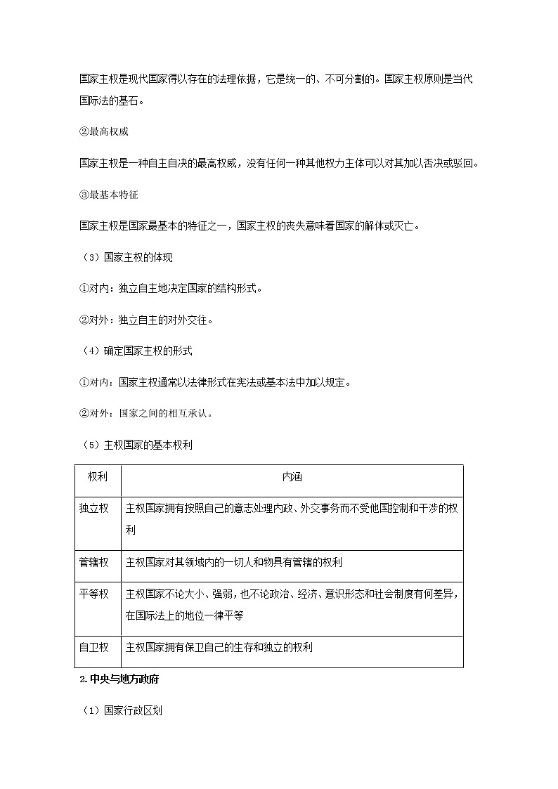 学案：2.1+主权统一与政权分层+Word版含答案02