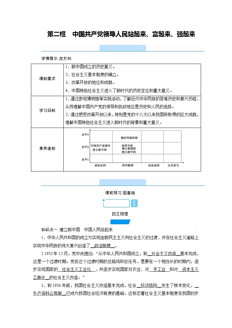 学案：1.2中国共产党领导人民站起来、富起来、强起来+Word版含解析01