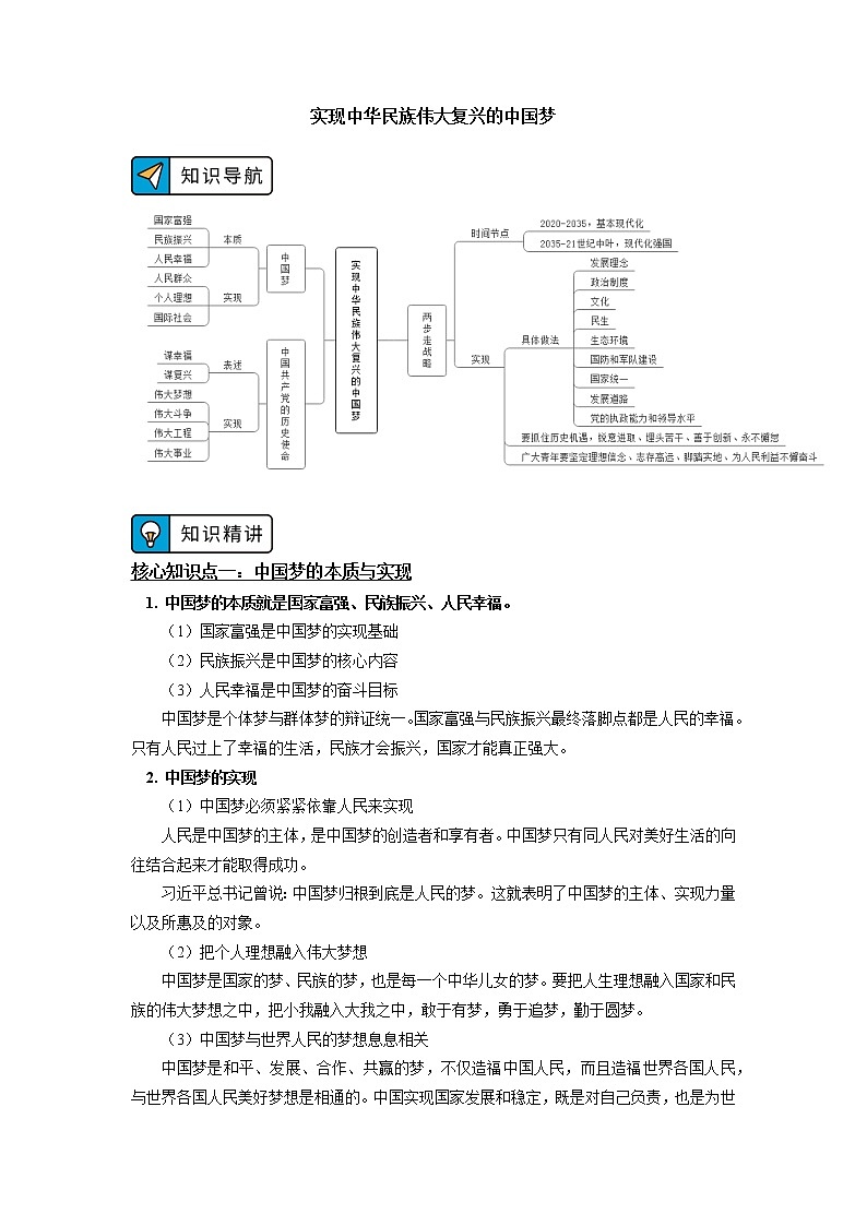 人教统编版 必修1 第四课（中）实现中华民族伟大复兴的中国梦 学案01