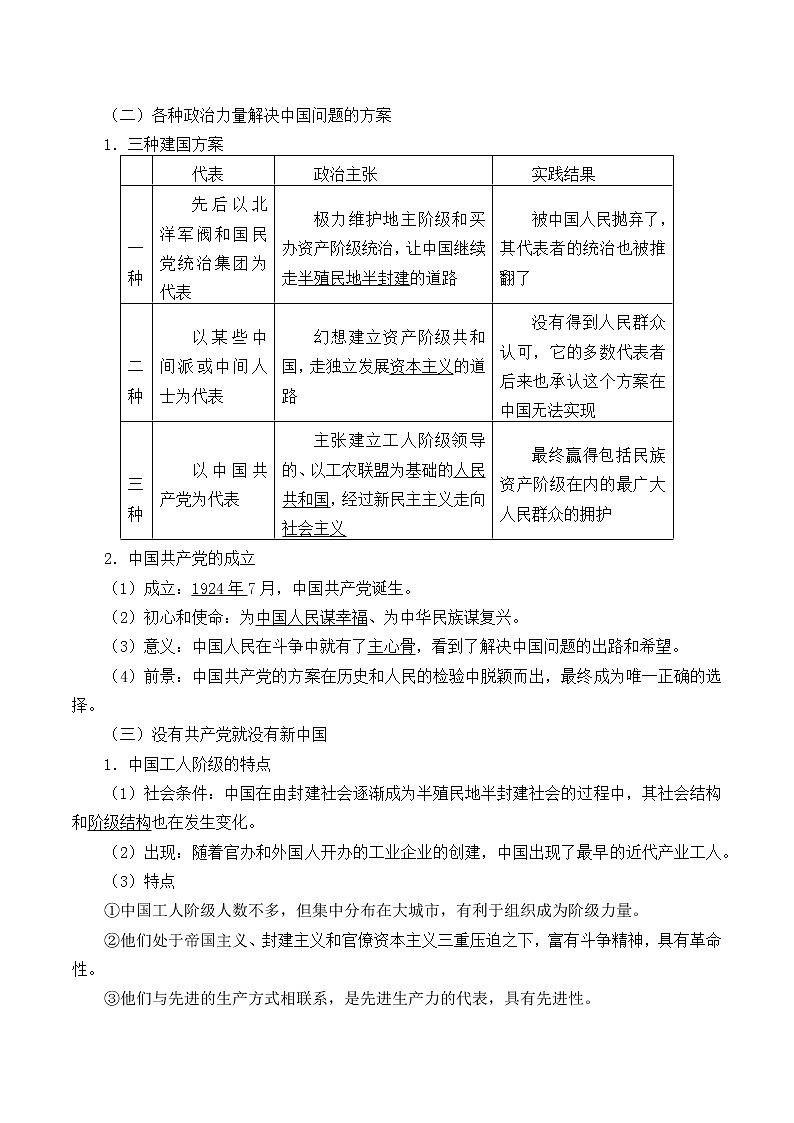 高中政治统编版（2019）必修3 中华人民共和国成立前各种政治力量 学案02
