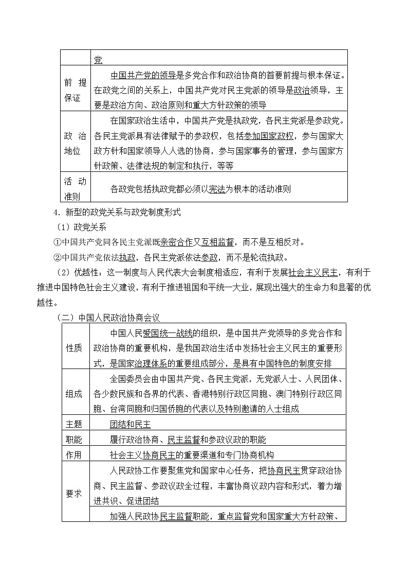 高中政治统编版（2019）必修3 中国共产党领导的多党合作和政治协商制度 学案02