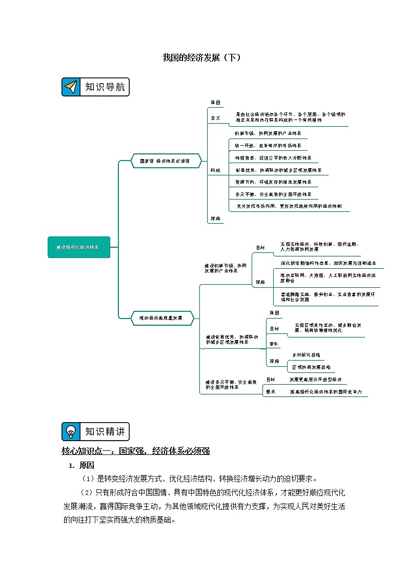 学案  必修2 经济与社会 / 第二单元 经济发展与社会进步 / 第三课 我国的经济发展 / 建设现代化经济体系01