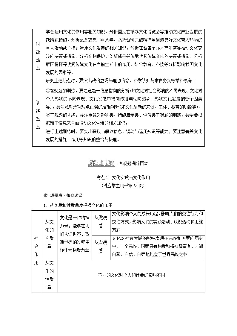 2021高考政治二轮复习突破8文化作用与文化发展第1课时客观题满分固本学案02