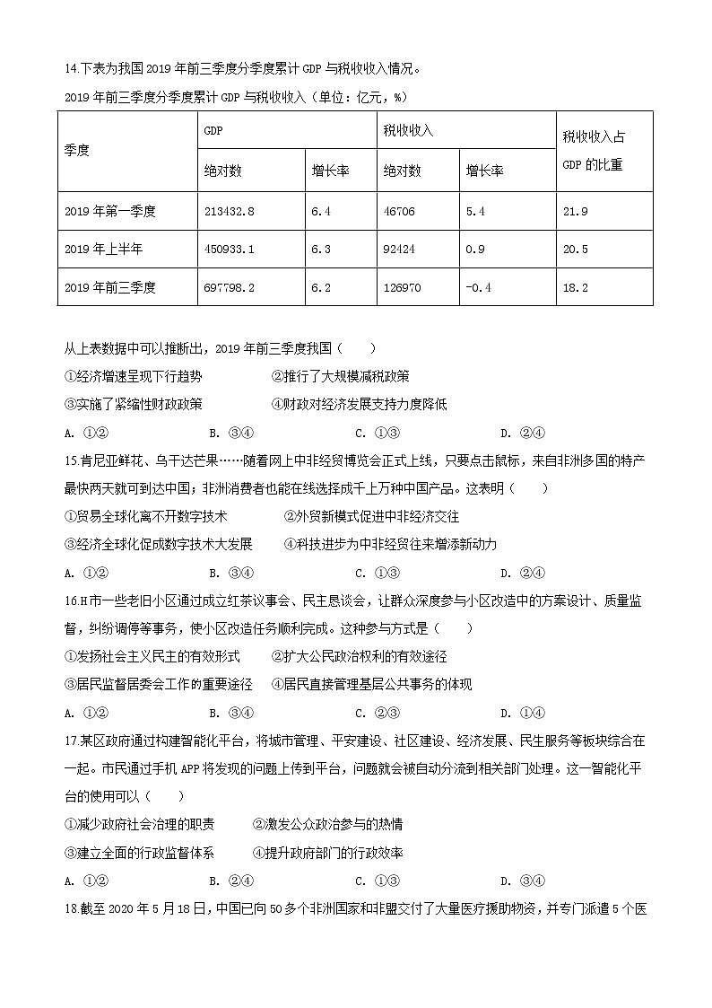 精编：2020年浙江省高考政治试卷（7月选考）真题及答案解析（原卷+解析卷）02