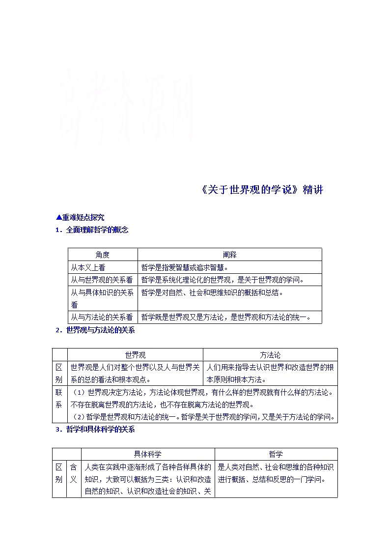 高中政治四步教学法（人教版，必修4）：1.2 关于世界观的学说 第2步-讲第1页