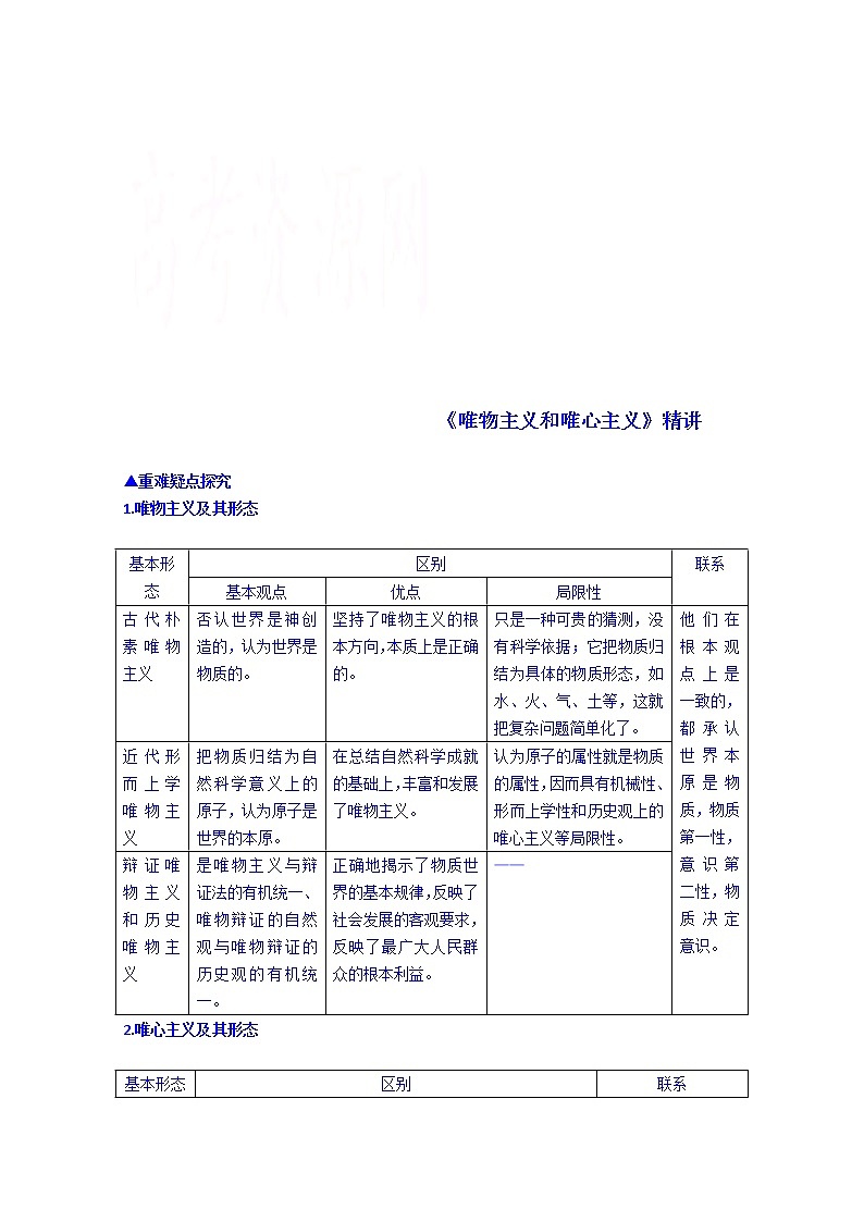 高中政治四步教学法（人教版，必修4）：2.2 唯物主义和唯心主义 第2步-讲01