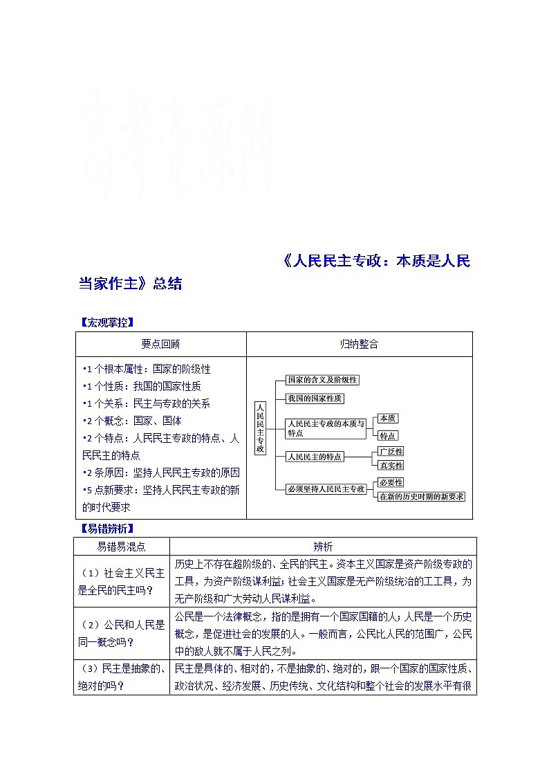 高中政治四步教学法（人教版，必修2）：1.1 人民民主专政：本质是人民当家作主 第4步-结第1页