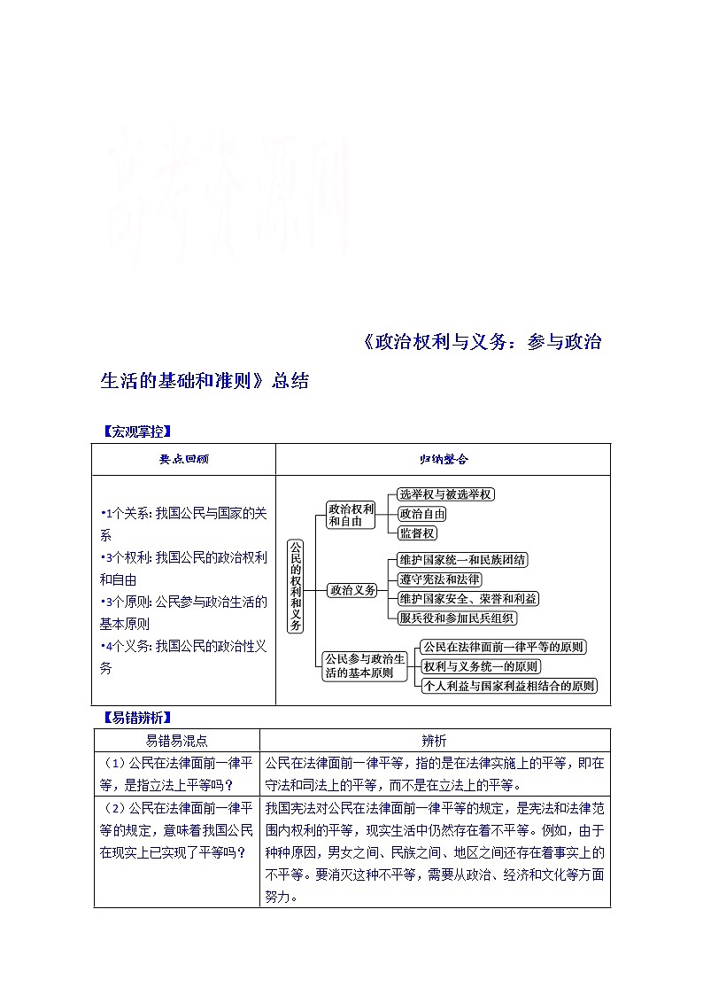 高中政治四步教学法（人教版，必修2）：1.2 政治权利与义务：参与政治生活的基础和准则 第4步-结第1页