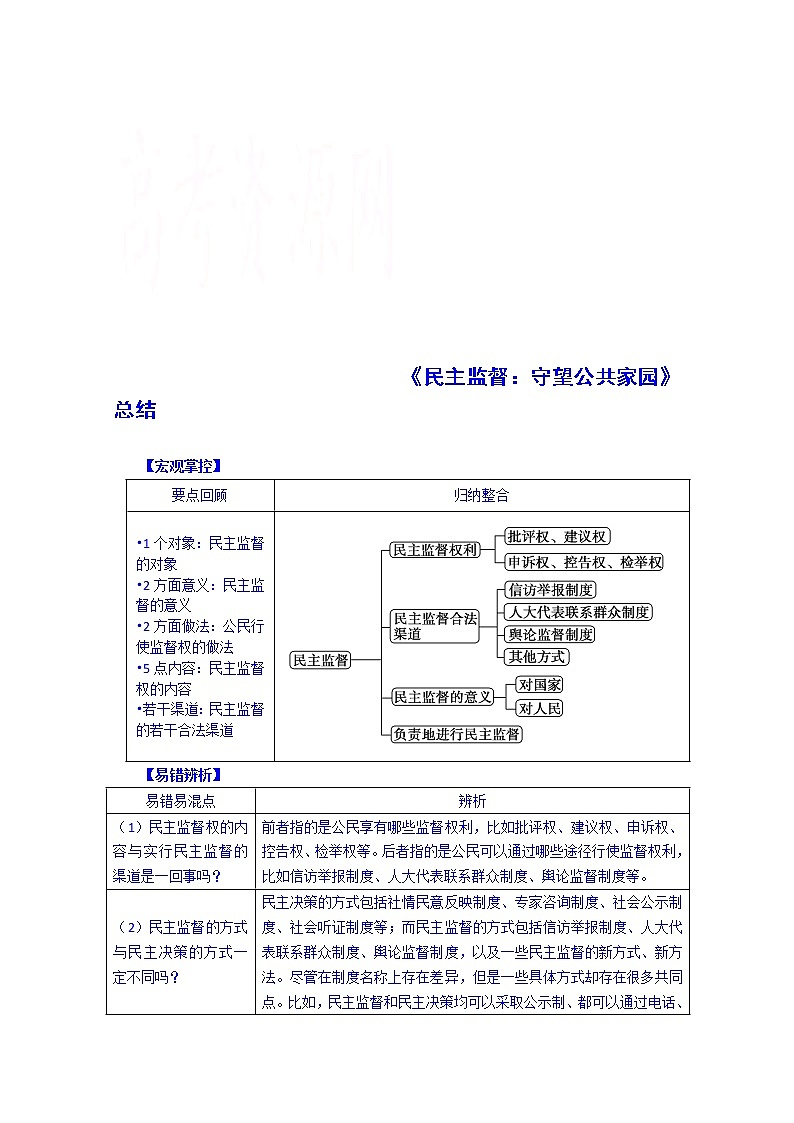 高中政治四步教学法（人教版，必修2）：2.4 民主监督：守望公共家园 第4步-结01