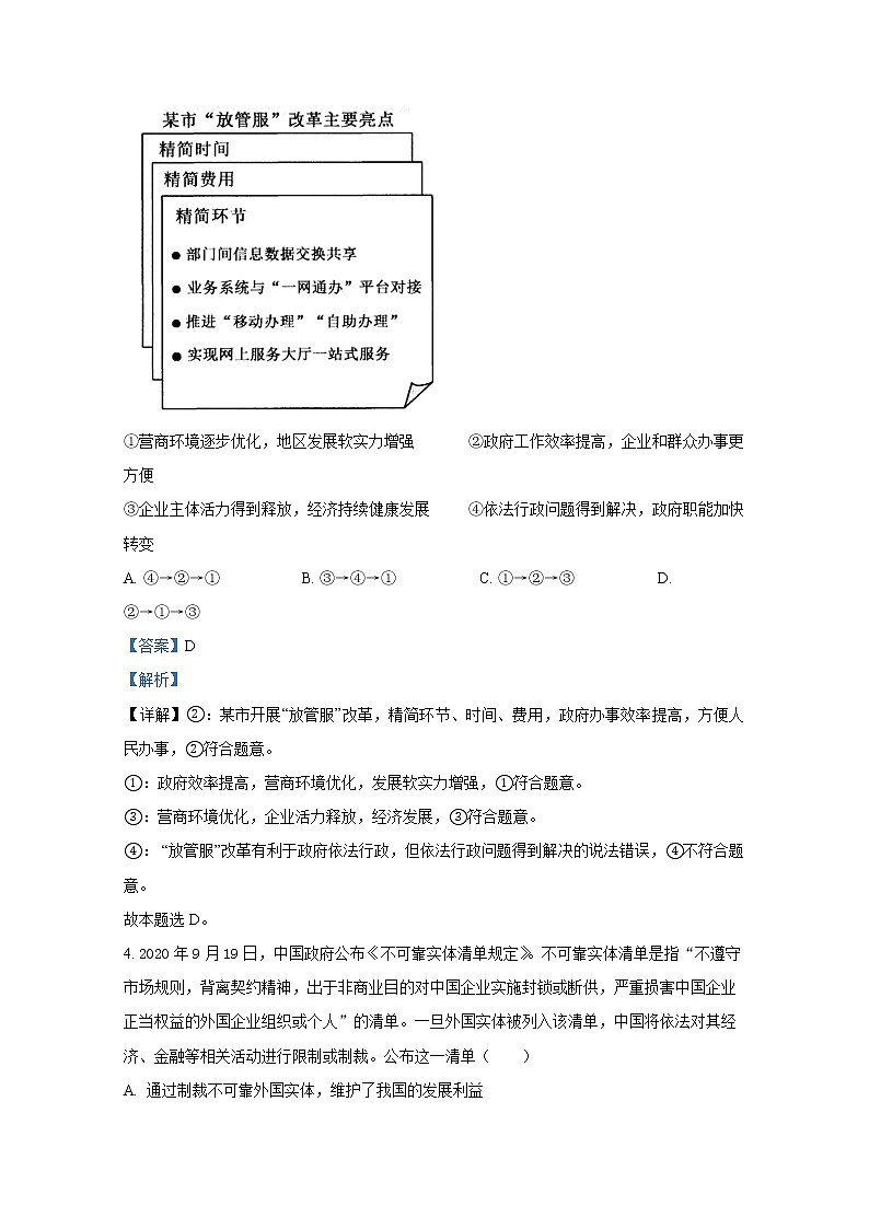 2021年八省联考江苏省政治试卷及答案解析（原卷+解析卷）03