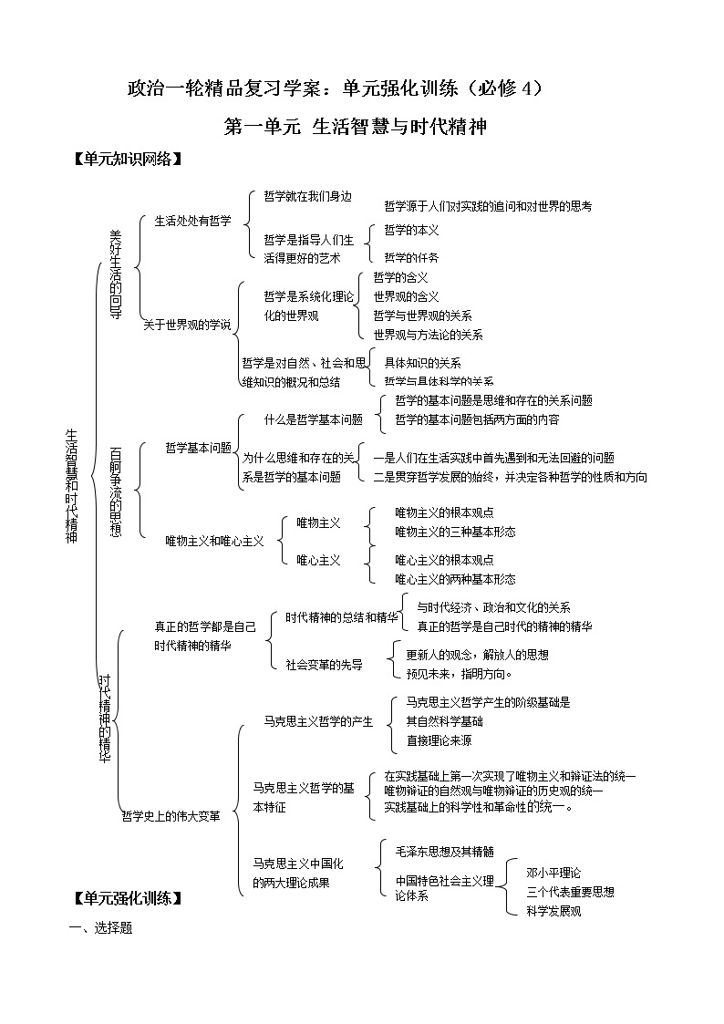 政治一轮精品复习学案：第1单元 单元强化训练（必修4）01