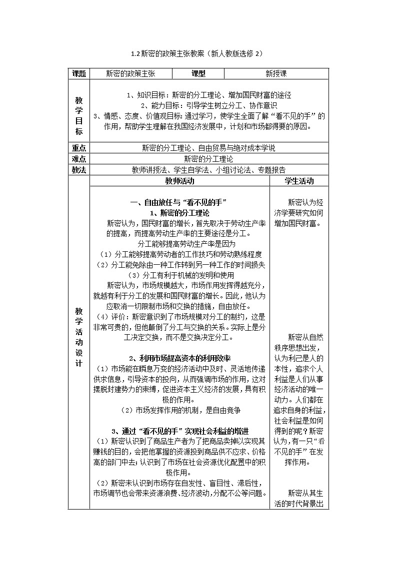 1.2《斯密的政策主张教案》01