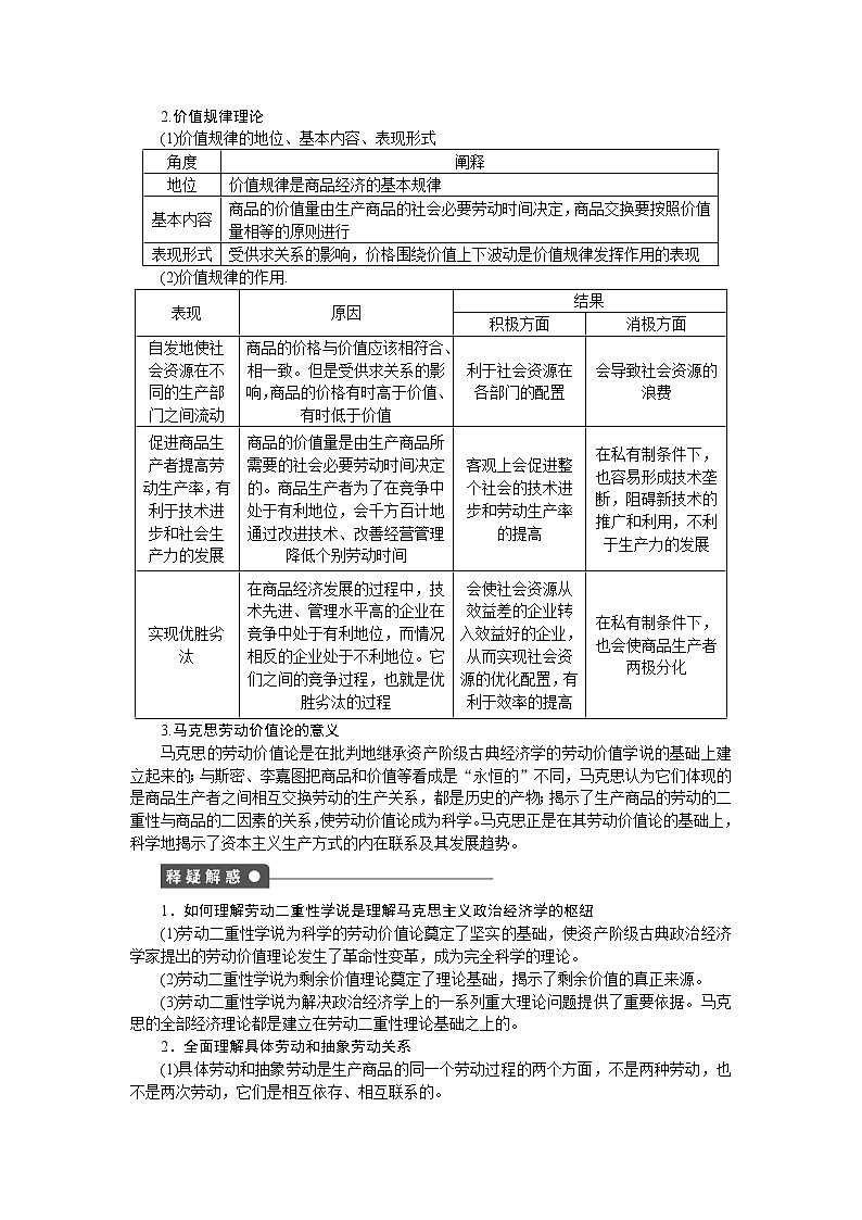高二人教版政治选修二同步学案：专题二第2课时 马克思的劳动价值理论03