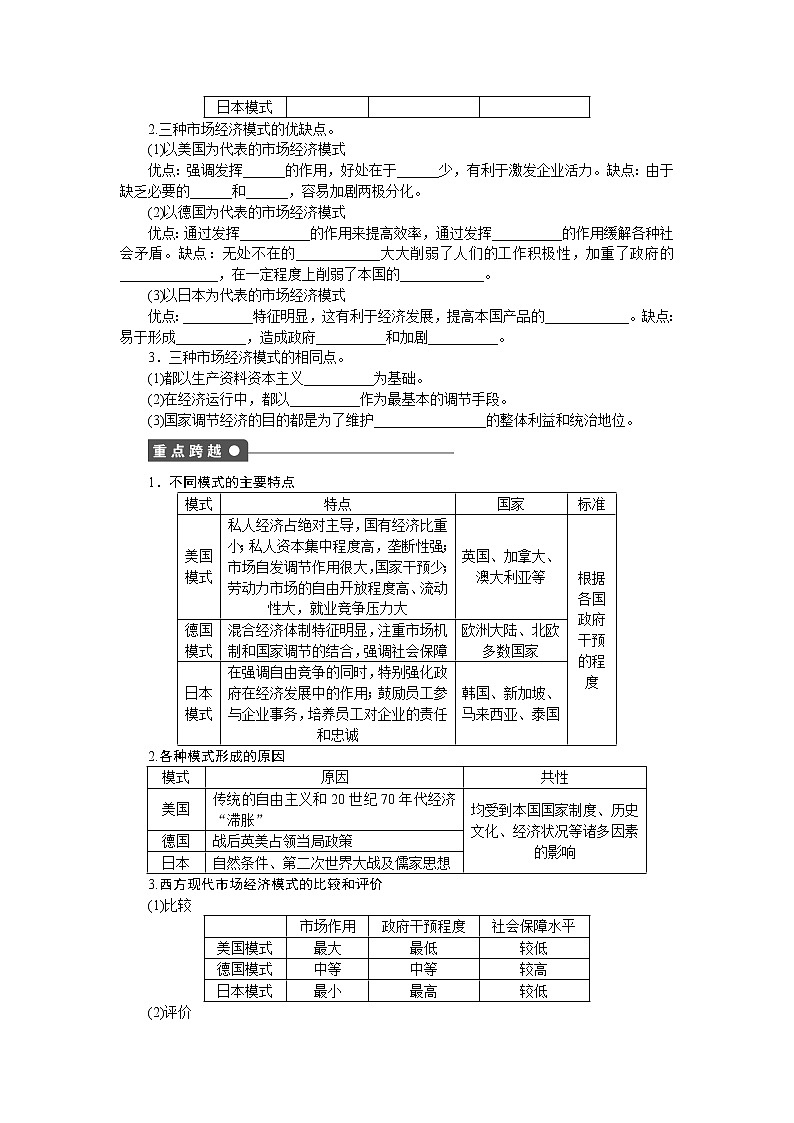 高二人教版政治选修二同步学案：专题三第4课时 西方国家现代市场经济主要模式02