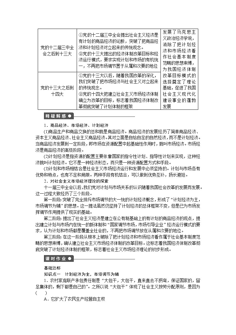 高二人教版政治选修二同步学案：专题五第2课时 对社会主义市场经济理论的探索02