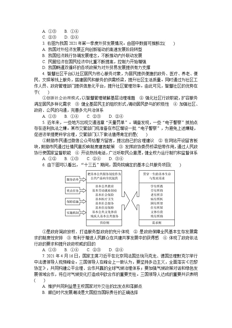 2021届江苏省盐城市高三下学期5月第三次模拟考试：政治+答案02
