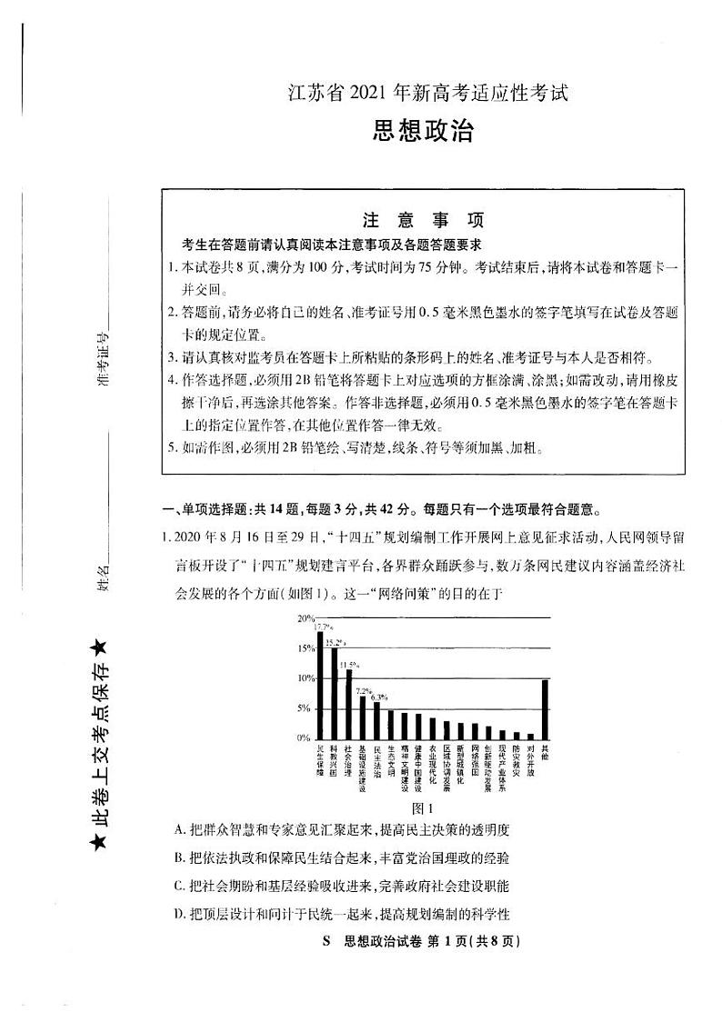 八省联考 政治 江苏第1页