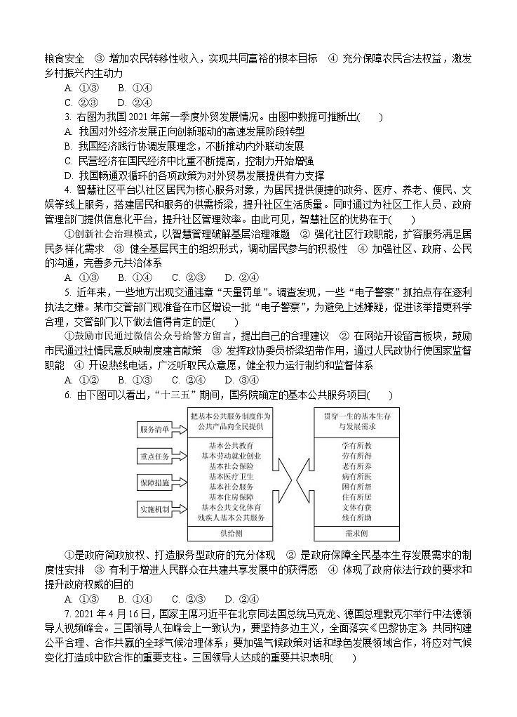 江苏省盐城市2021届高三下学期5月第三次模拟考试 政治（含答案）02