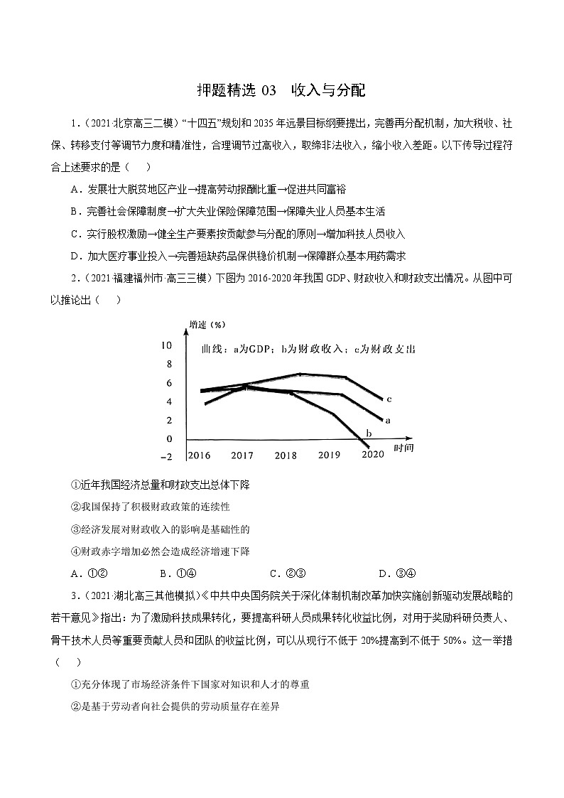 2021高考政治押题精选03  收入与分配（原卷版）01