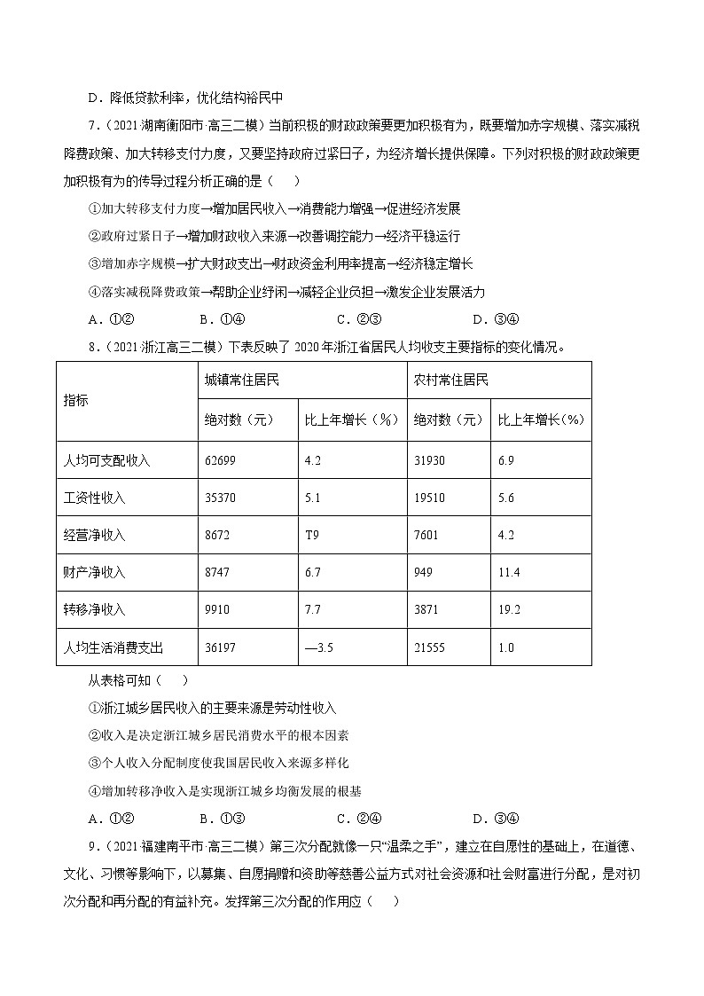 2021高考政治押题精选03  收入与分配（原卷版）03
