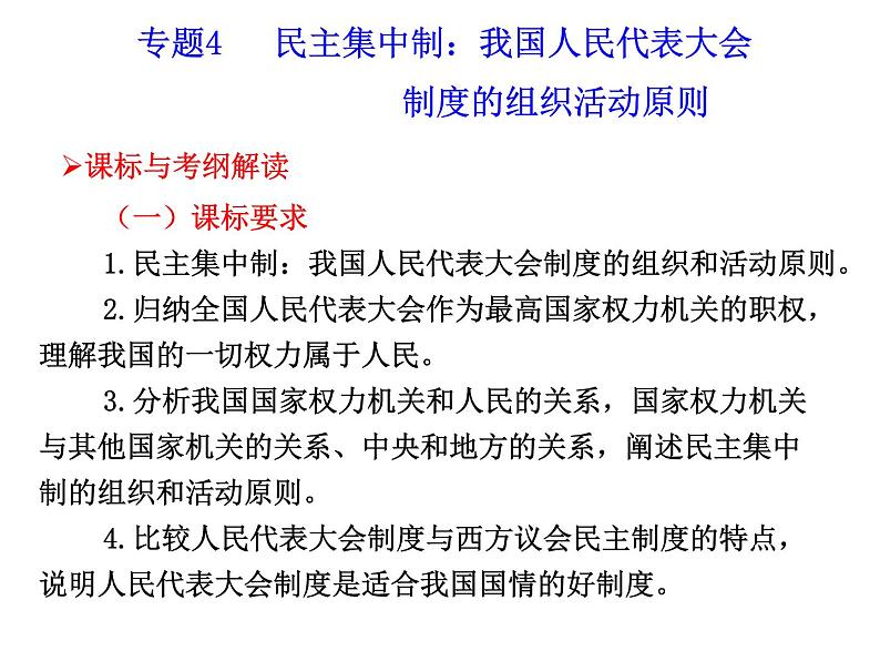 高中政治复习课件 选修3 专题4 民主集中制：我国人民代表大会制度的组织活动原则01