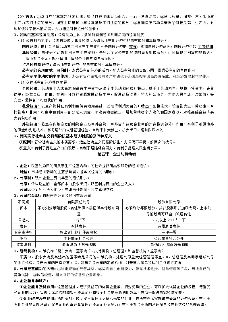 高中政治必修一经济生活知识点总结整理(知识主干)第2页