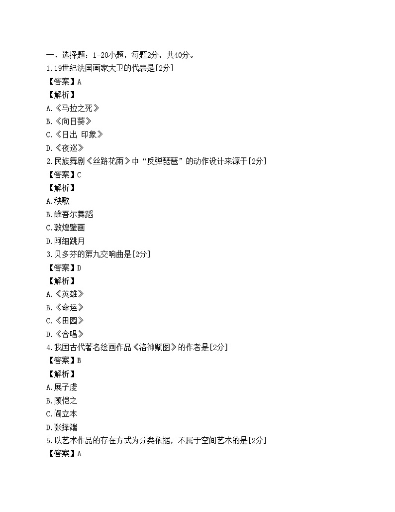 成人高考《艺术概论》试题第1页