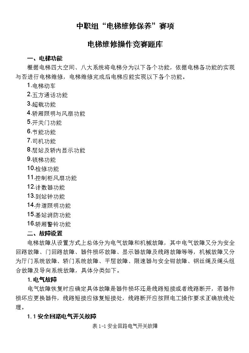 2022年全国职业院校技能大赛中职组 电梯维修保养赛项模拟赛题（word版）01