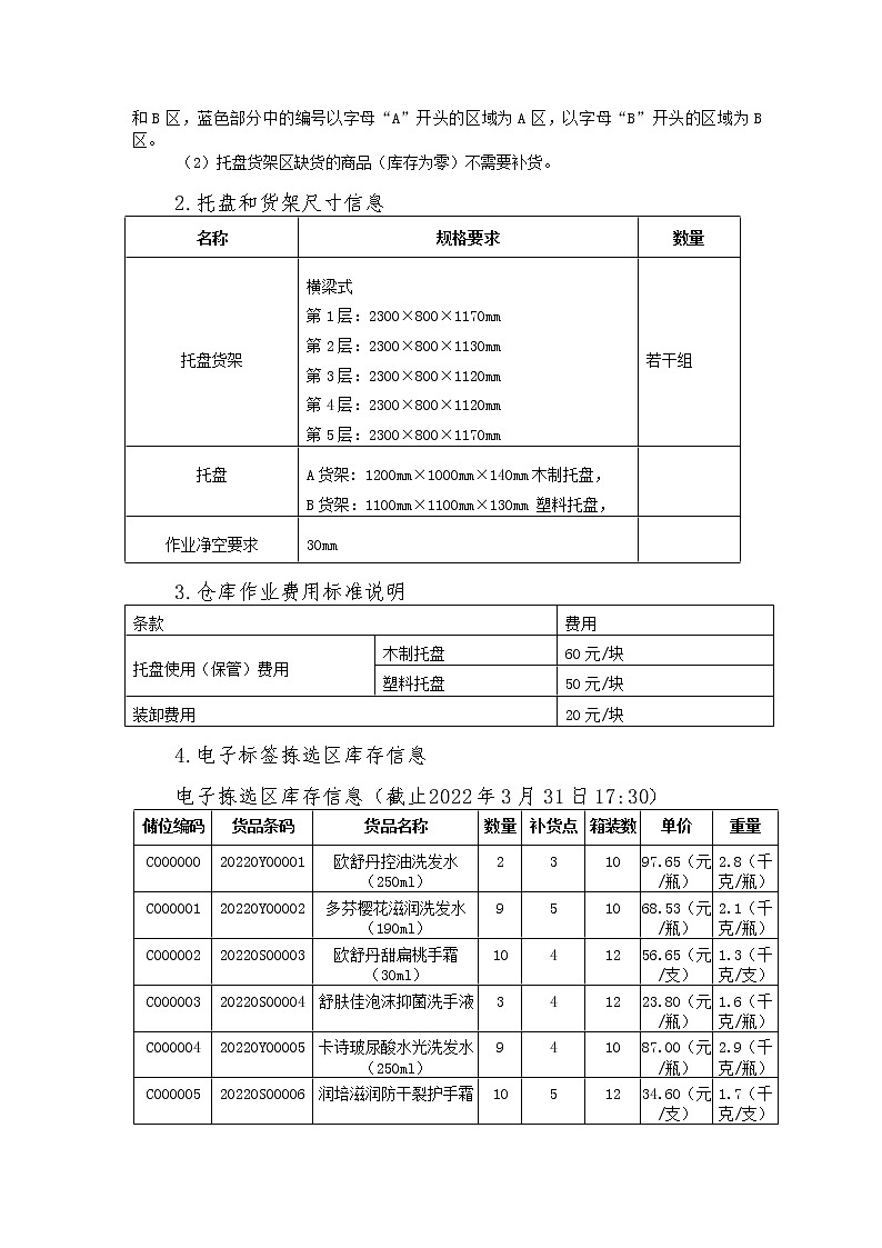 2022年全国职业院校技能大赛中职组 现代物流综合作业赛项模拟赛题（word版）03