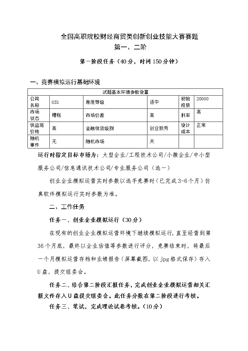 2022年全国职业院校技能大赛高职组 创新创业赛项模拟赛题（Word版）01