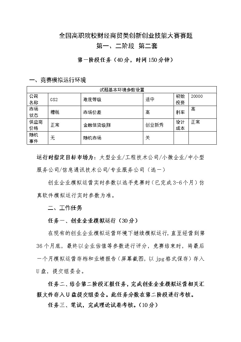 2022年全国职业院校技能大赛高职组 创新创业赛项模拟赛题（Word版）03