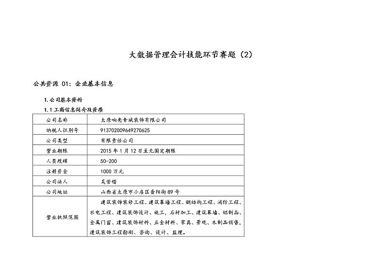 2022年全国职业院校技能大赛高职组 会计技能赛项模拟赛题（Word版）01