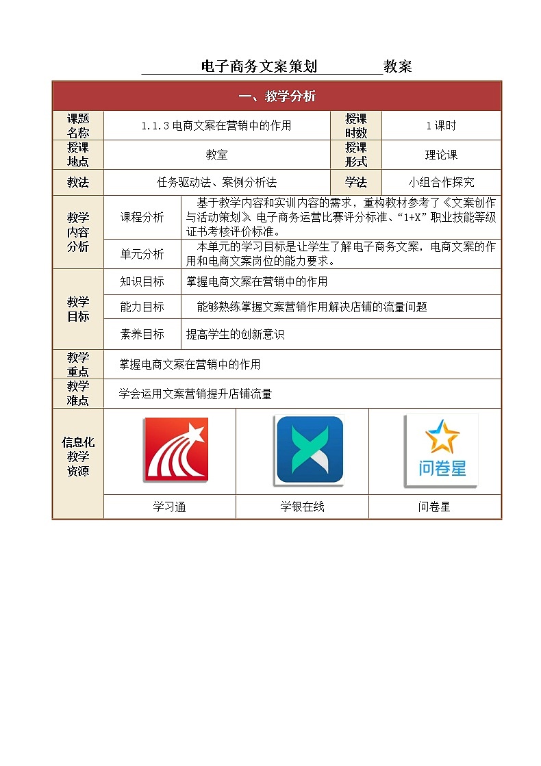 1.1.3电商文案在营销中的作用 课件教案01