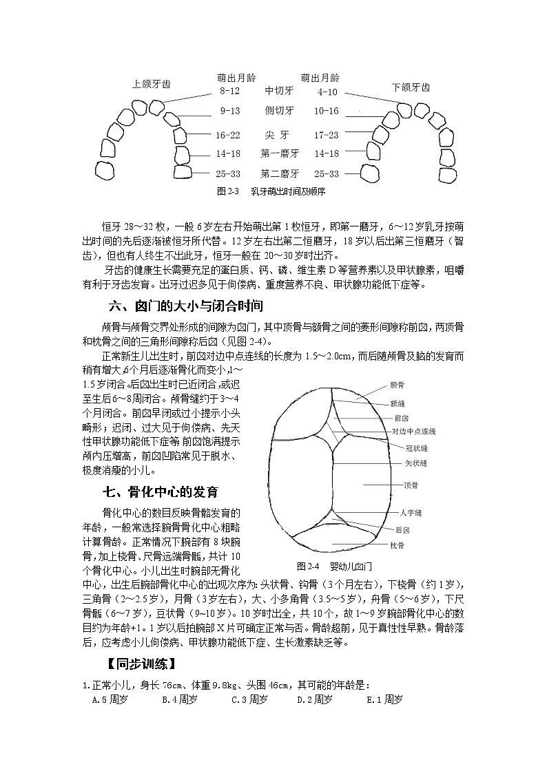 第2章 第2节 小儿体格的生长发育 课件+练习03