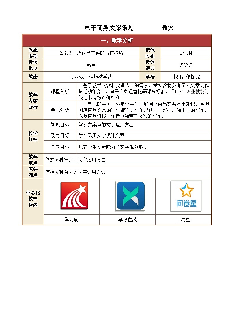 2.2.3网店商品文案的写作技巧5 课件+教案01