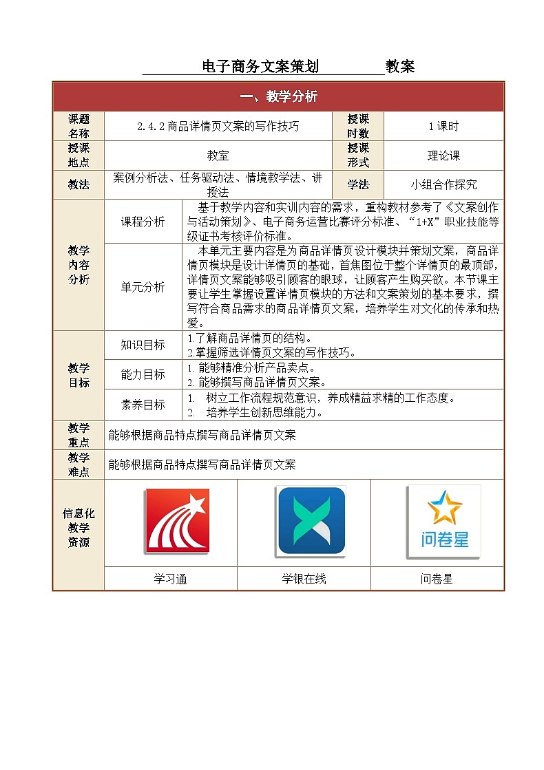 2.4.2商品详情页文案的写作技巧1 课件+教案01