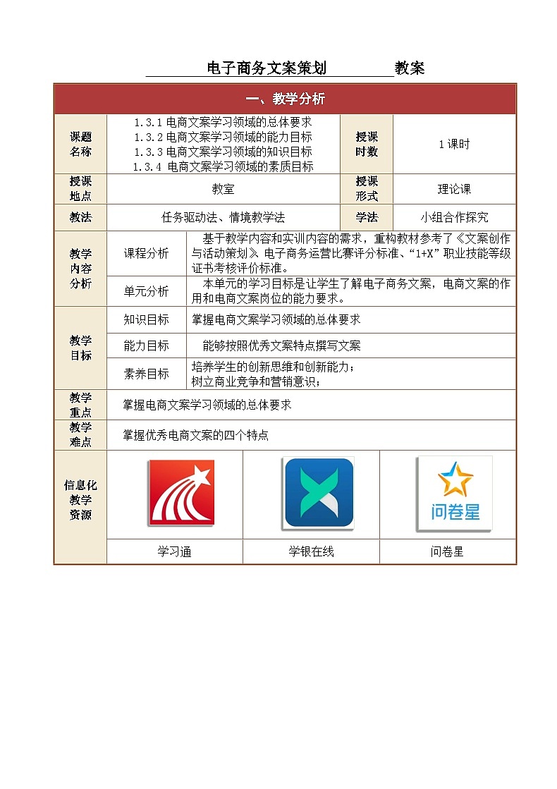 1.3.1、1.3.2、1.3.3、1.3.4文案学习领域的要求与目标  课件+教案01