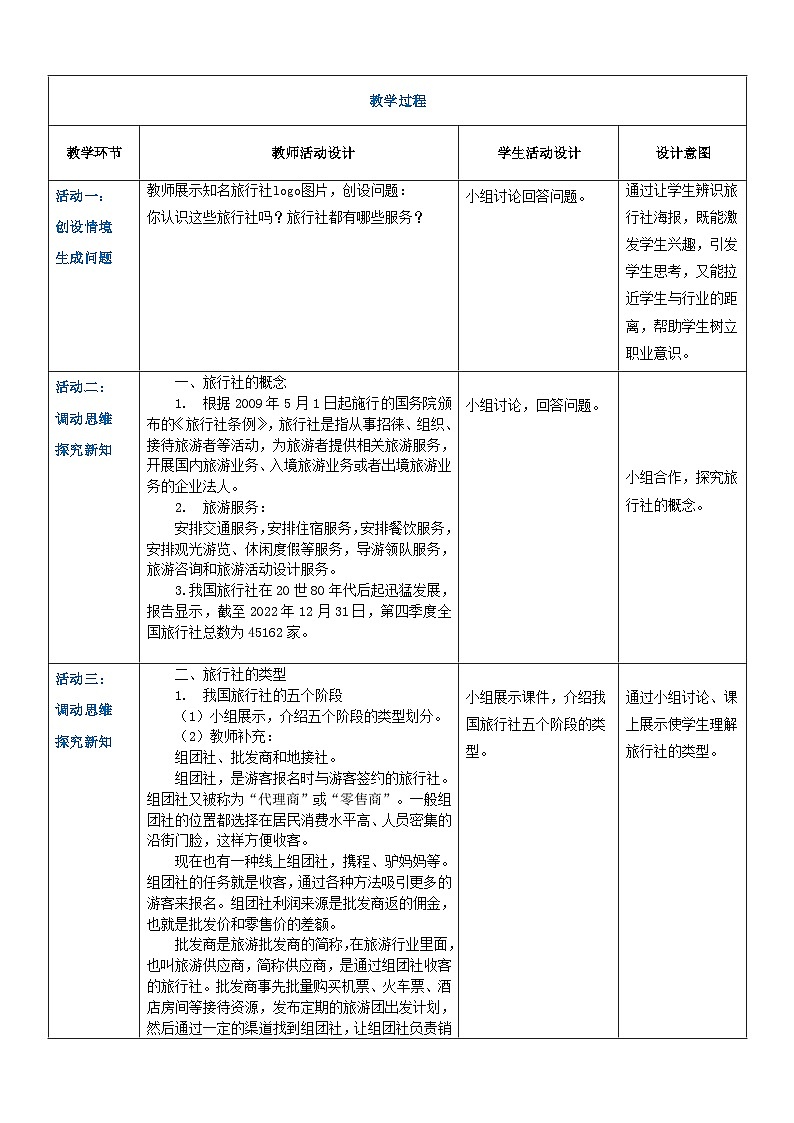 项目四 任务一  旅行社（教案）-《旅游概论》 （高教社第二版）同步精品课堂02