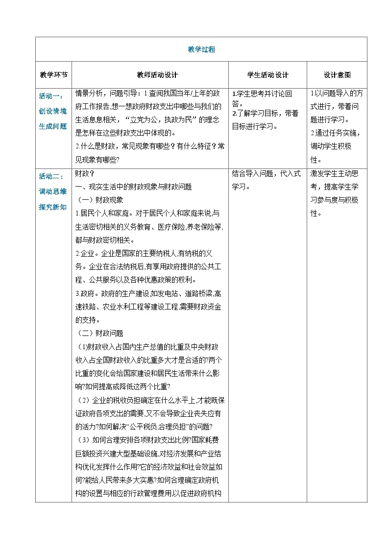 任务1.1 理解财政的概念及职能（同步教案）《财政与金融基础知识》高教社（第四版）同步精品课堂02